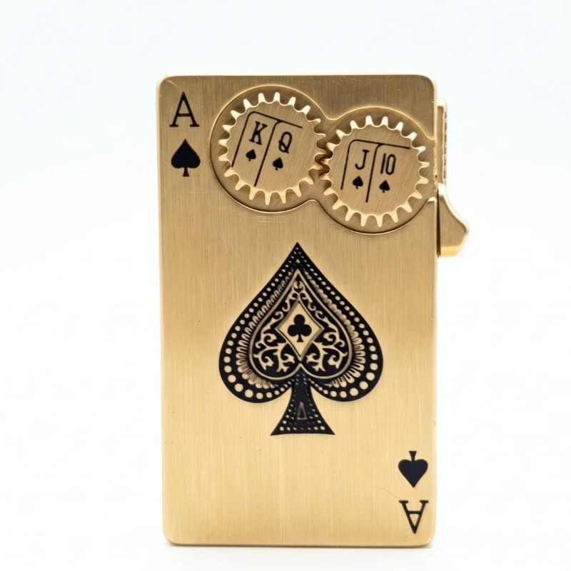 Golden Ace of Spades Playing Card Design Gas Lighter with Gold Finish