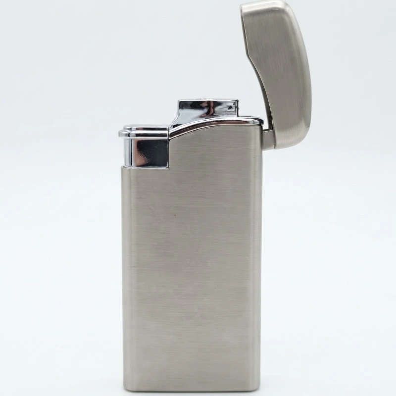 Premium Silver Flip Top Lighter with Brushed Metal Finish and Open Lid