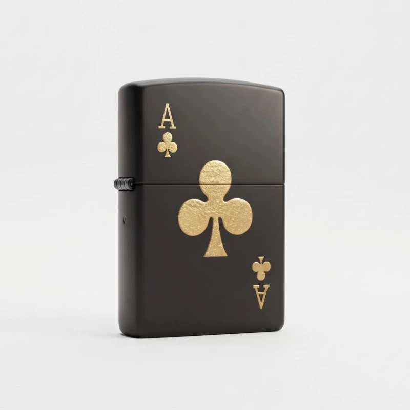 Black Lighter with Golden Ace of Clubs Playing Card Design
