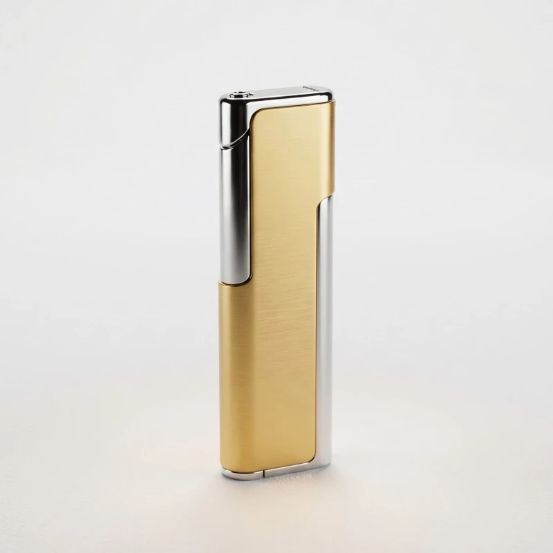 Premium Gold and Silver Metal Lighter with Brushed Gold Front and Polished Silver Edges