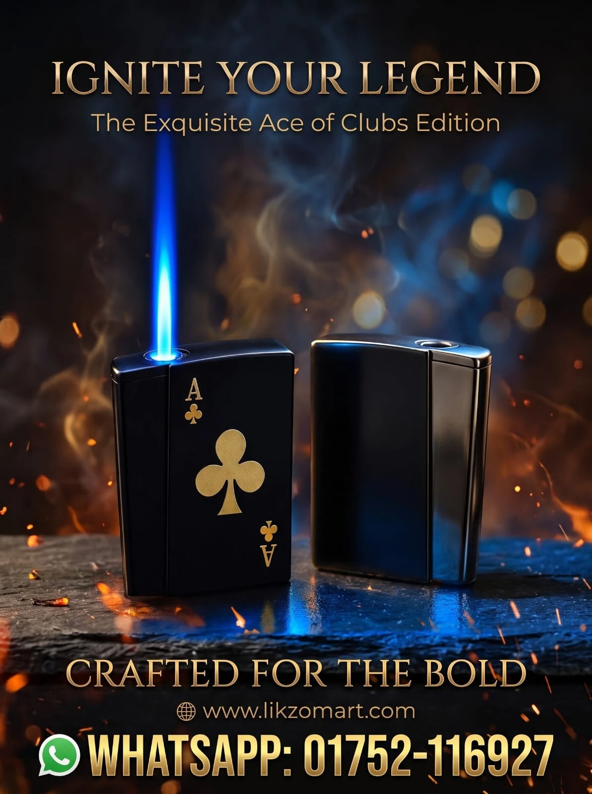 Black & Gold Ace of Clubs Design Lighter - Gas lighter Price in Bangladesh - Likzomart
