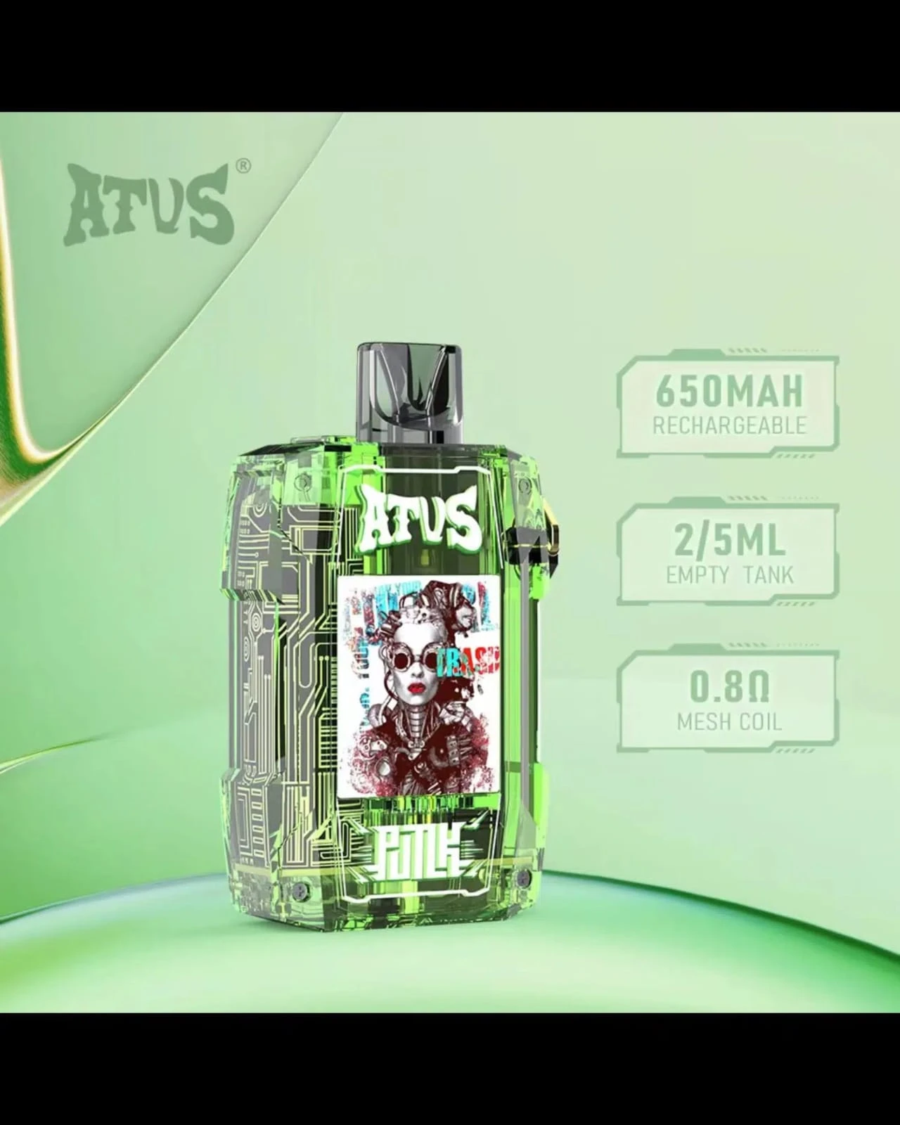 ATUS 650mAh Pod System Kit - Mesh Coil & Transparent Cyberpunk Design. - vap pod devise Price in Bangladesh - Likzomart
