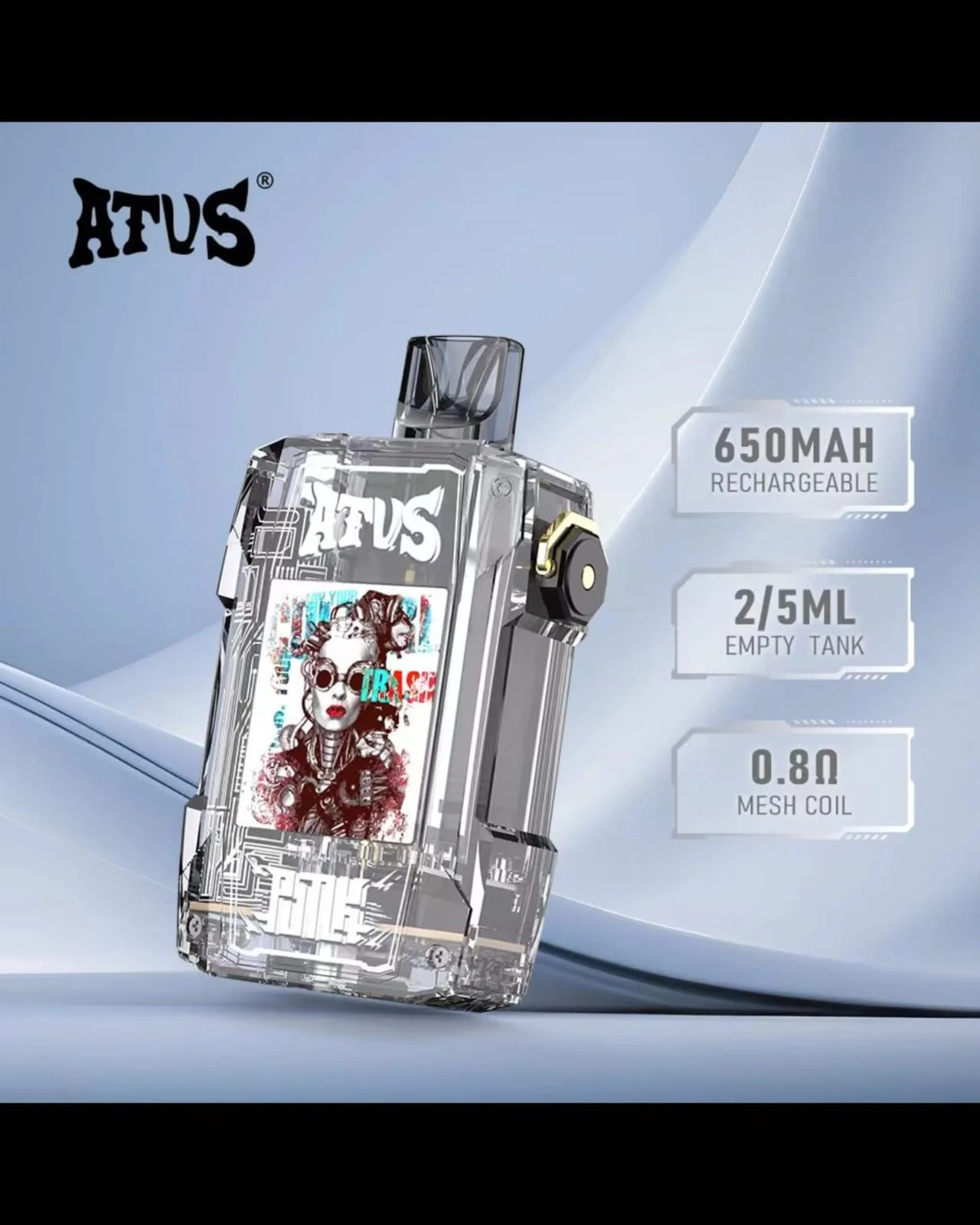 ATUS 650mAh Pod System Kit - Mesh Coil & Transparent Cyberpunk Design. - vap pod devise Price in Bangladesh - Likzomart