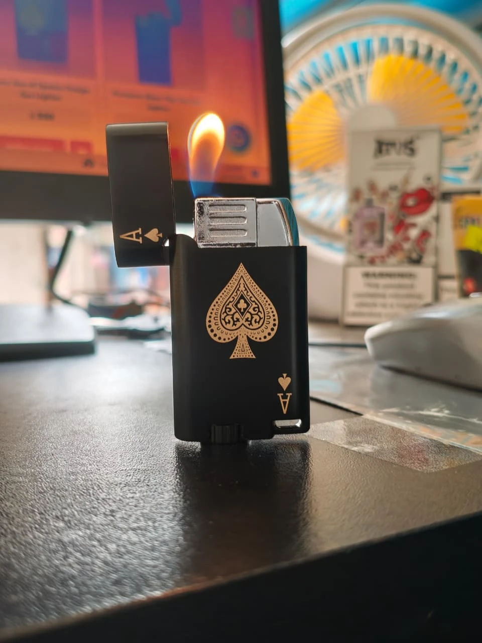 Ace of Spades Windproof Metal Flip Lighter - Black & Gold Edition | Likzomart - Gas lighter Price in Bangladesh - Likzomart